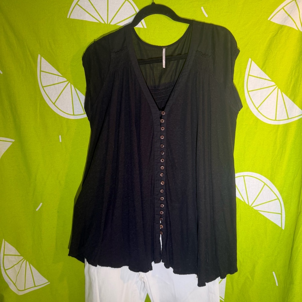 Free People Black Button-Front Blouse